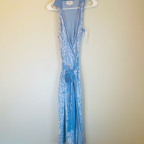 Diane Von Furstenberg Sky Blue and White Wrap Maxi Dress - Picture 6 of 9